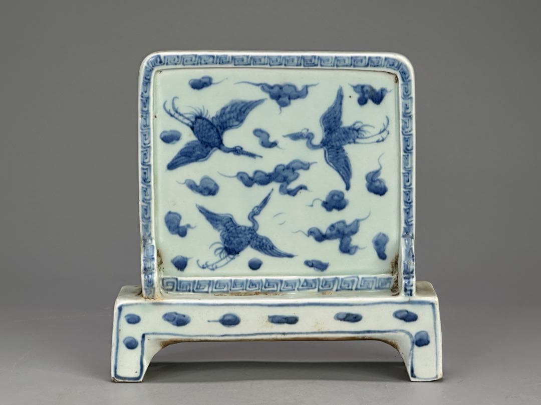 中国美術　明〜清時代　青花龍文硯屏　置物　時代　古物　唐物