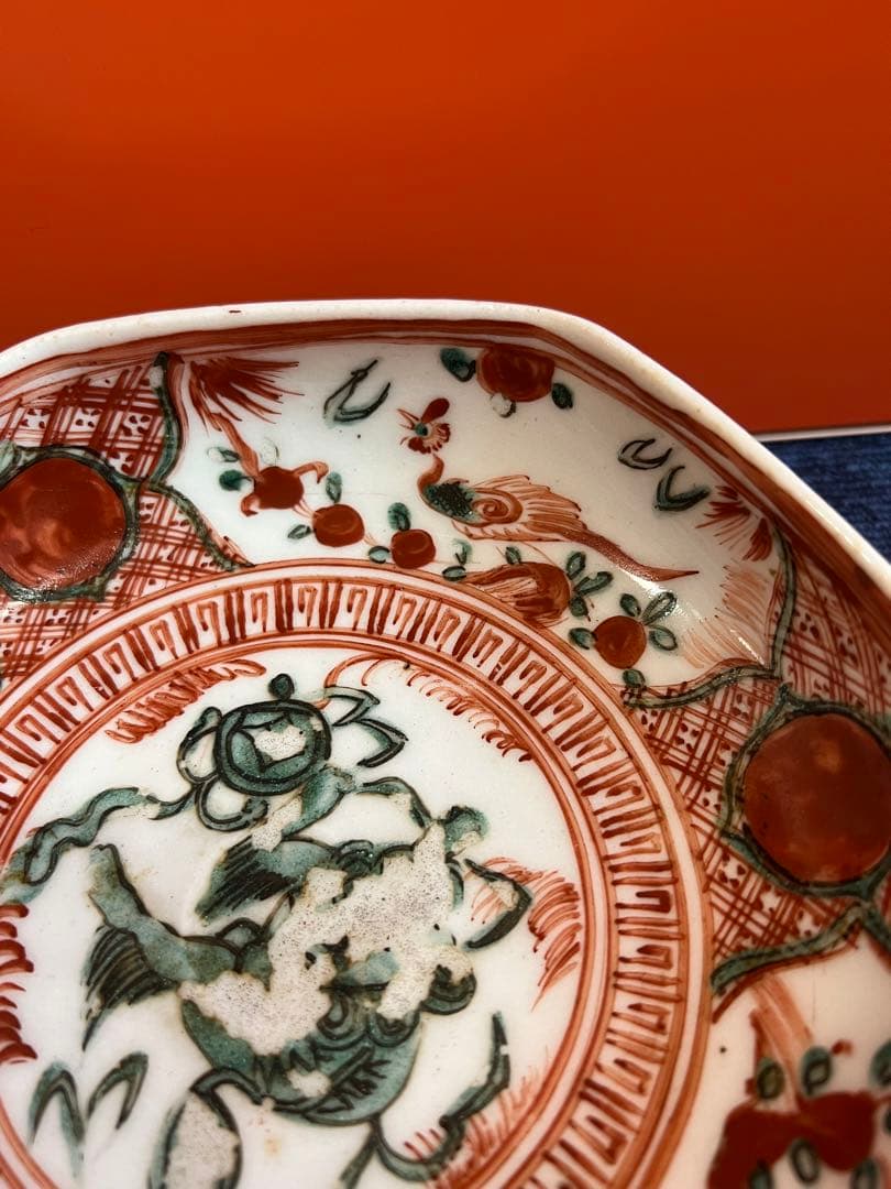 1280  道八　赤絵　菓子鉢　時代物　骨董品