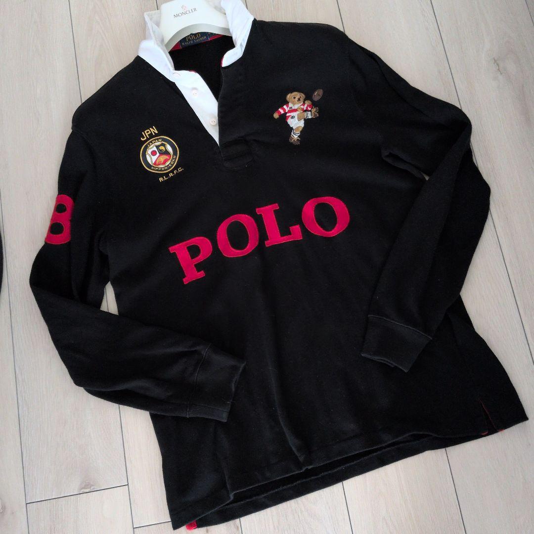 ラルフローレンポロ　ラグビー ポロシャツ 黒 長袖 ベア刺繍　М