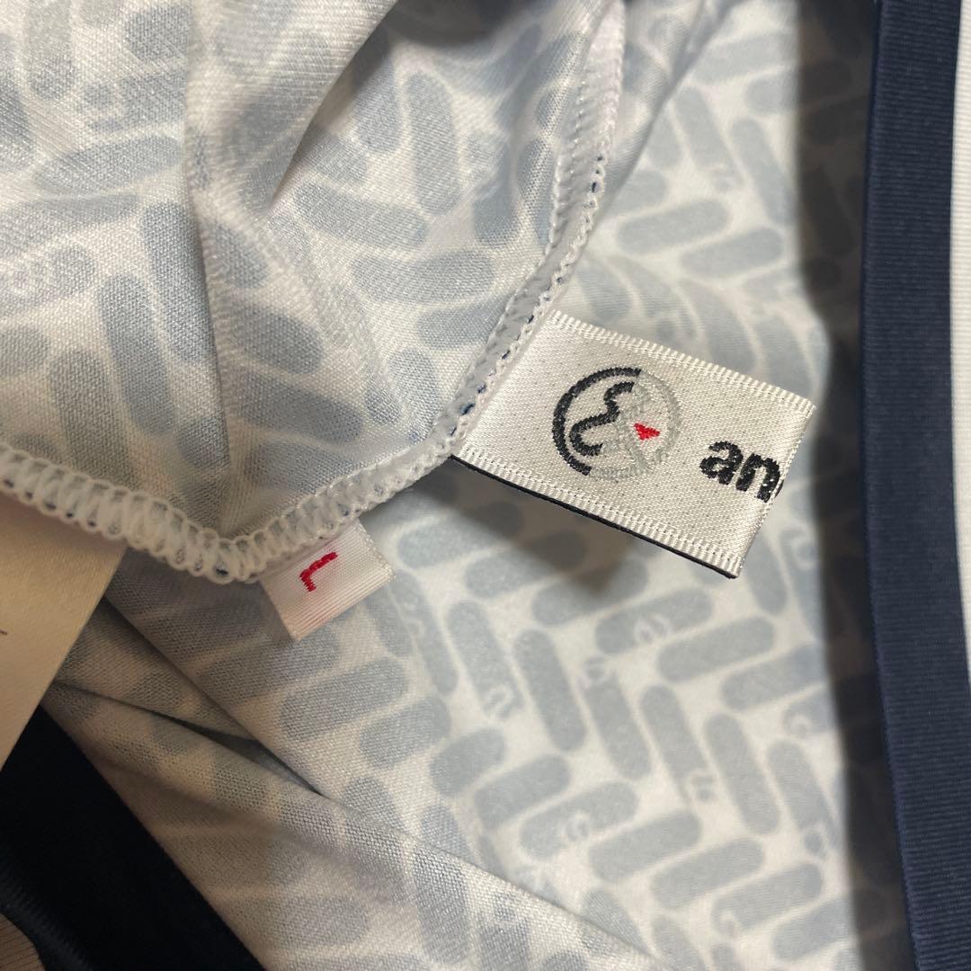 美品 and per se アンパスィ 長袖 モックネックシャツ Lサイズ 総柄