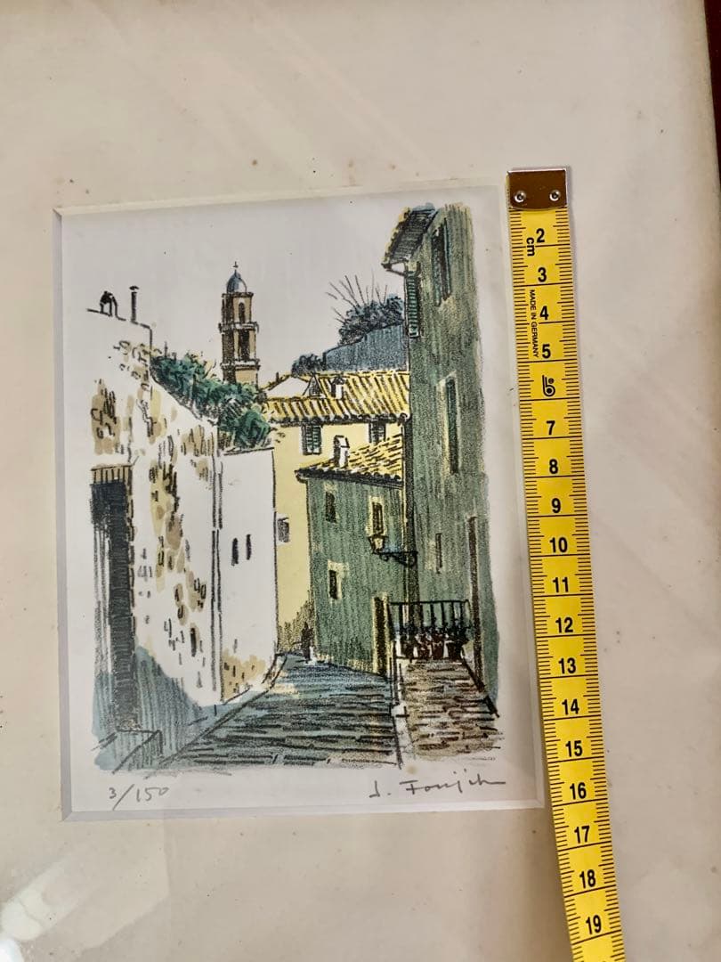 藤飯治平　版画　額装　風景画　街角 箱無し