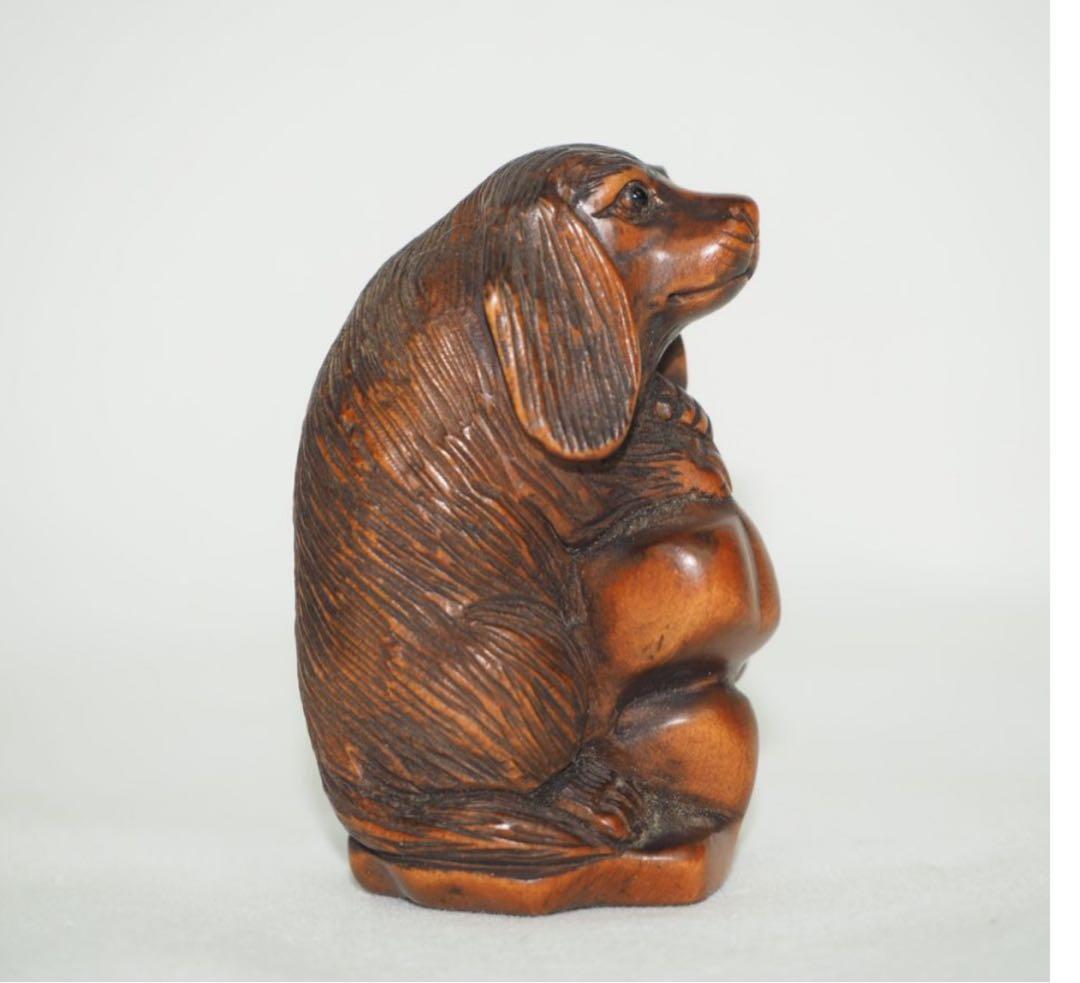 送料無料　時代物　柘植/黄楊　犬根付