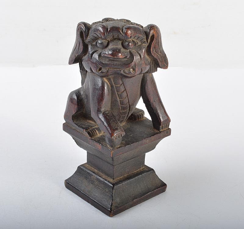 中国　唐木紫檀製　獅子鈕印材　置物　M 　R4624