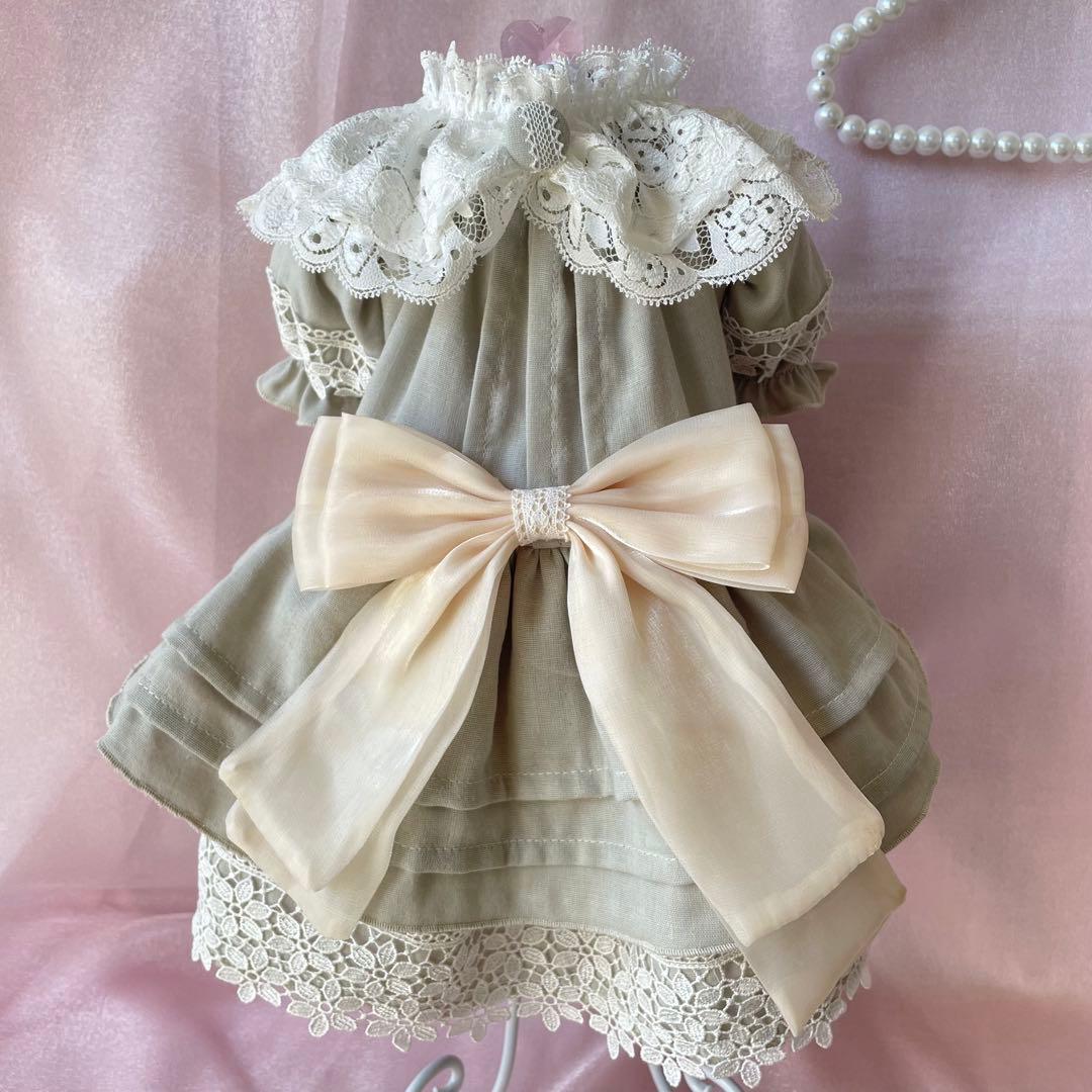 ナチュラル＆クラシカルなペチコートワンピース　つけ襟付き　犬服　ハンドメイド