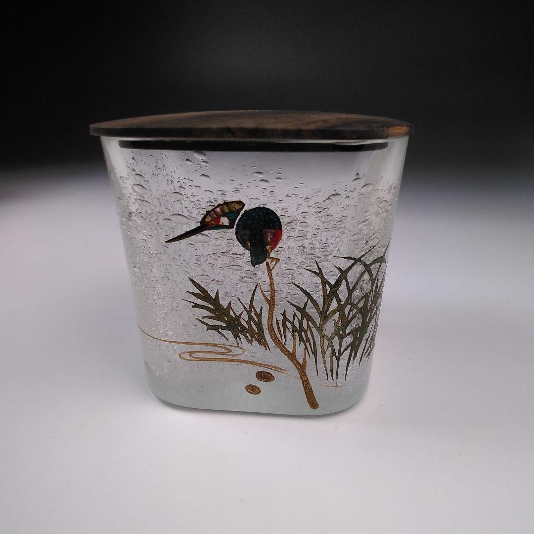 ア131 『富永幸悦』作『川蝉蒔絵四角ガラス茶器　共箱』茶入　茶道具