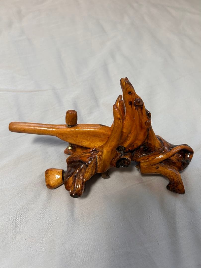 天然木 創作万力 ヘラブナ釣り 大砲型 根杢 美品