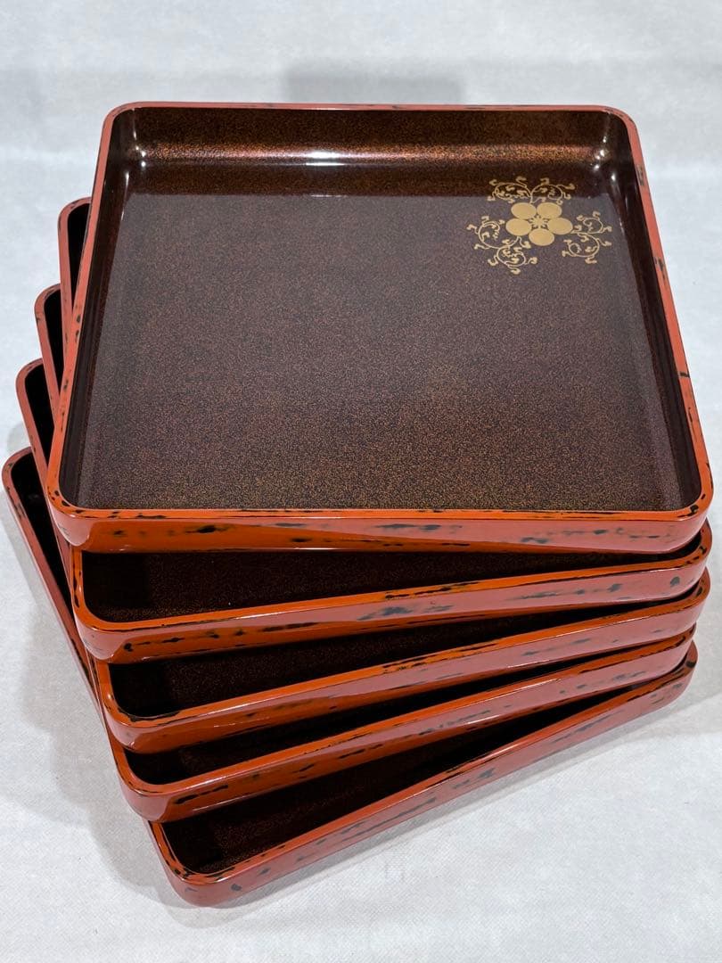 根来塗 内梨地蒔絵付　懐石膳五客　美品　茶道具　懐石道具　送料込