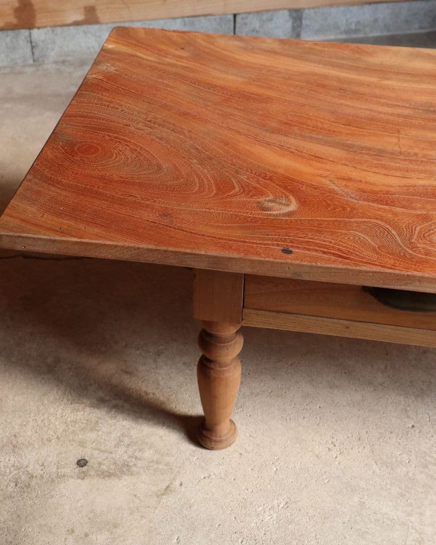 総欅(ケヤキ)材のろくろ脚ローテーブル　古道具 古家具 アンティーク カフェ