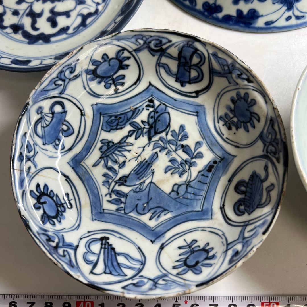 中国明末清朝時代　青草鉢、皿色々　口径約14~18㎝　東Y7-1030②トヒサ