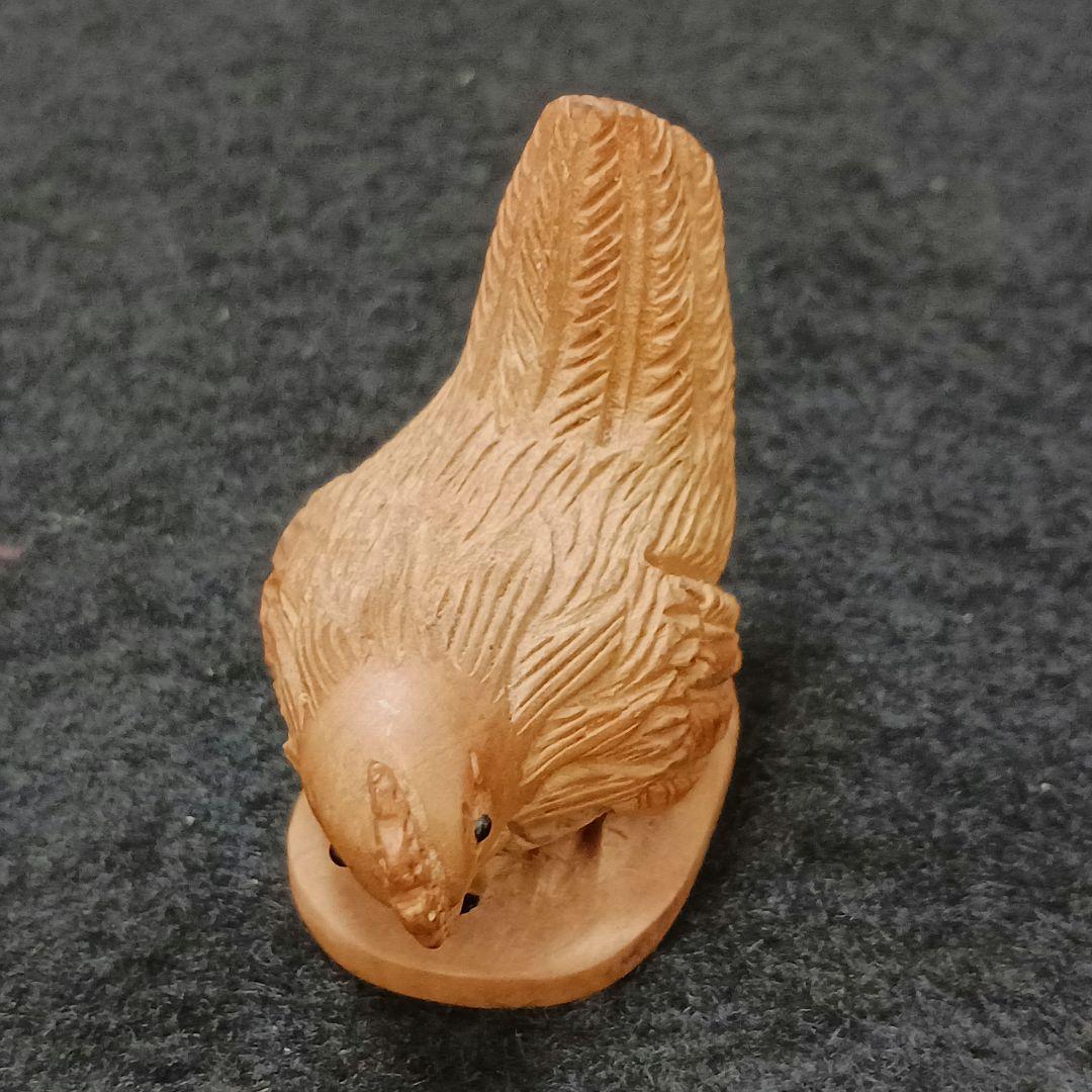 時代物 吉川造 木彫り鶏根付 提物　ひ