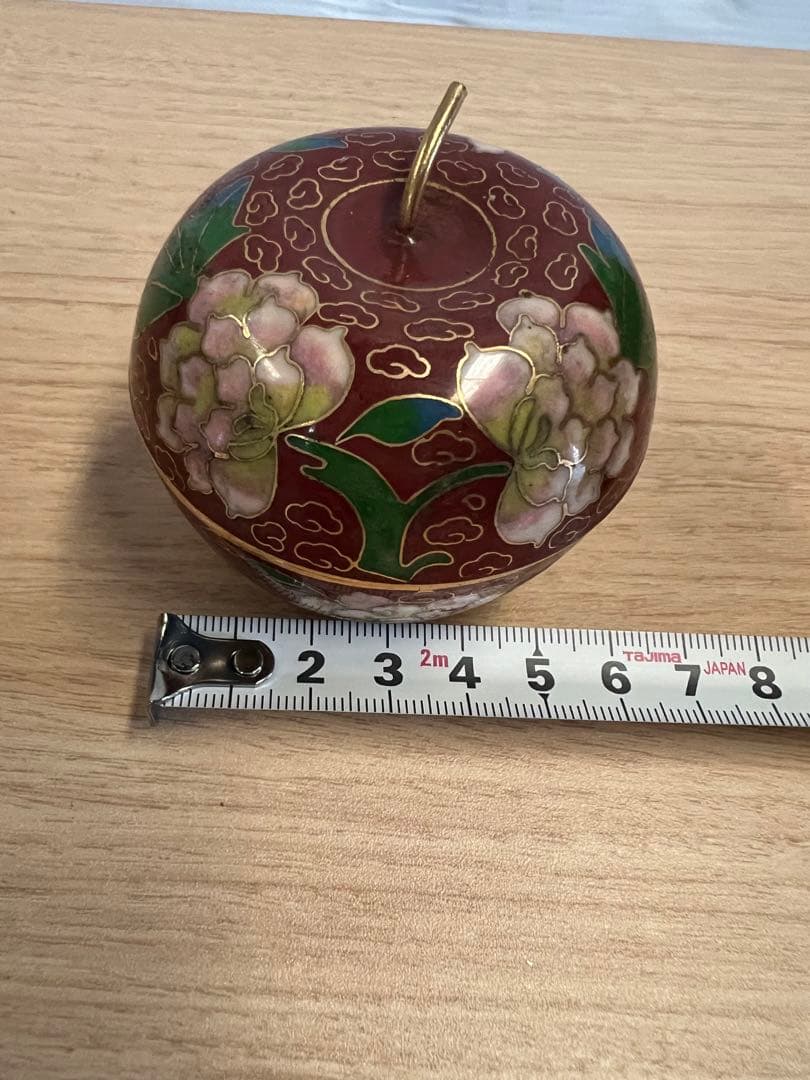 中国美術　清代　七宝　金彩　林檎形盒子　七宝焼　蓋物