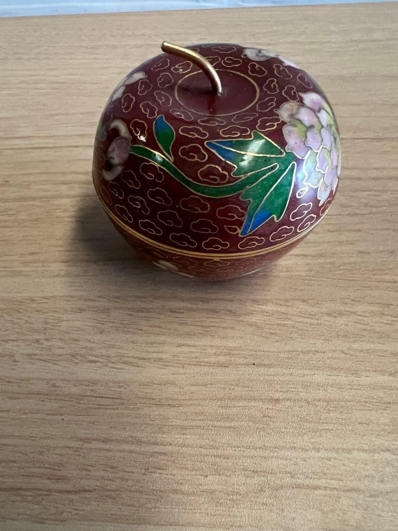 中国美術　清代　七宝　金彩　林檎形盒子　七宝焼　蓋物