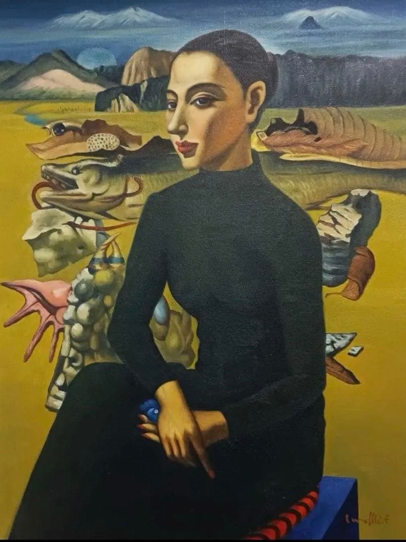 古沢岩美　油絵　F8号　額寸約58×52cm