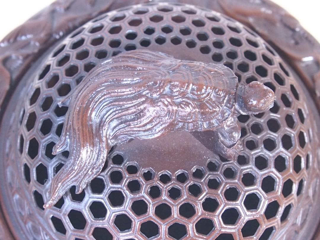 【未使用】高岡銅器 佐野宏采 華鶴 紋様香炉 彫金/繊細/鶴亀 茶道具/香道具