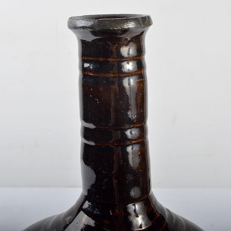 朝鮮　李朝　黒釉壷　鶴首瓶　時代箱付　M　R4425B