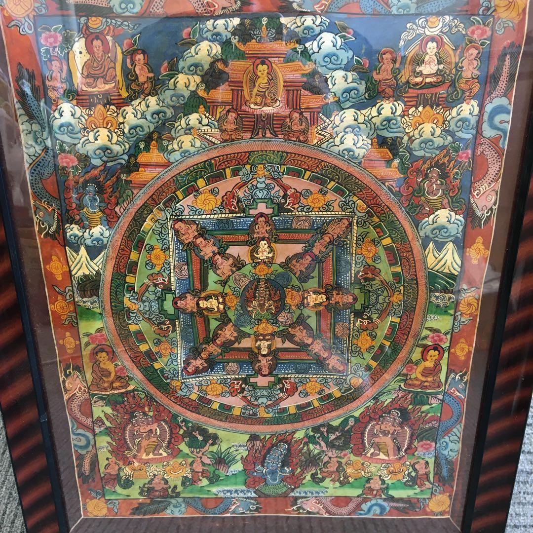 インド　絵画　アンティーク　マンダラ　美術品　額付き