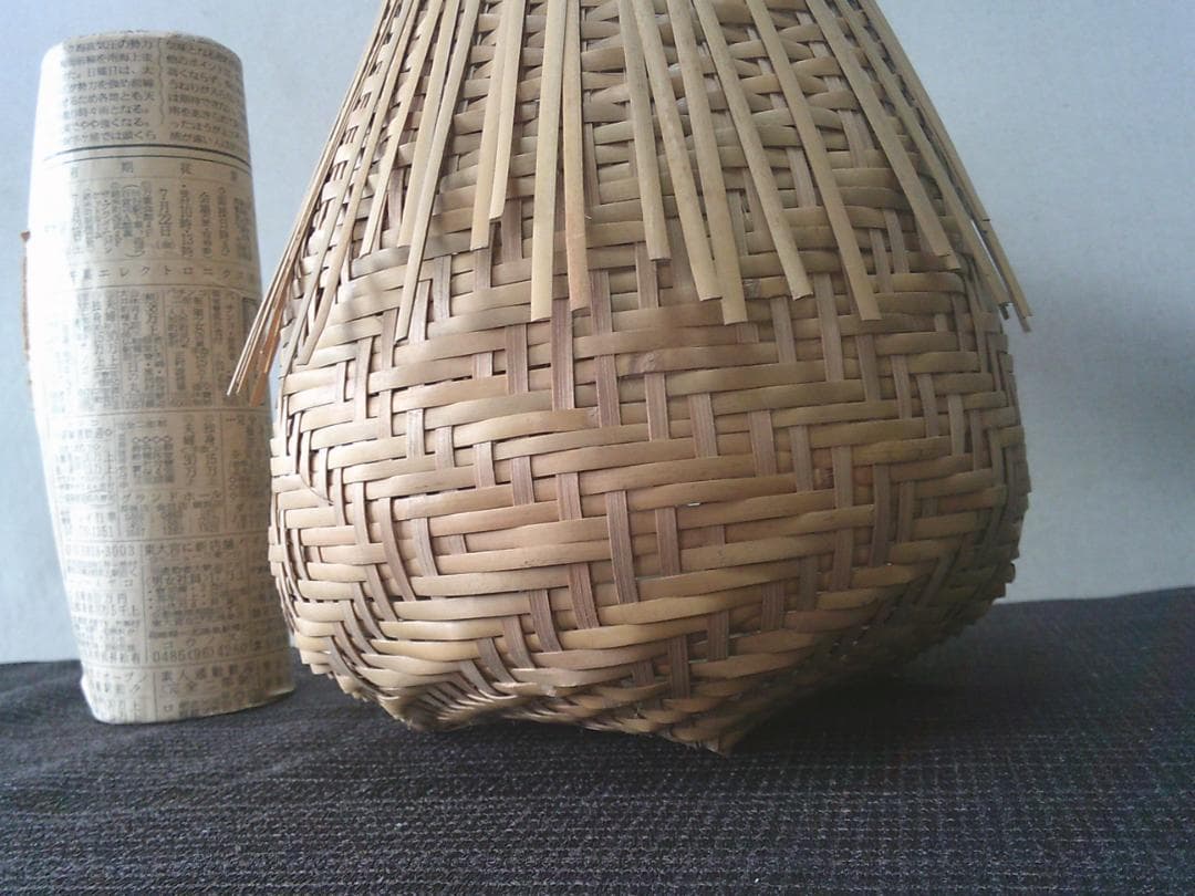 高級感有り！【竹籠　花籠　竹細工　花入　花器　彫り銘・E23・茶道】★インテリア
