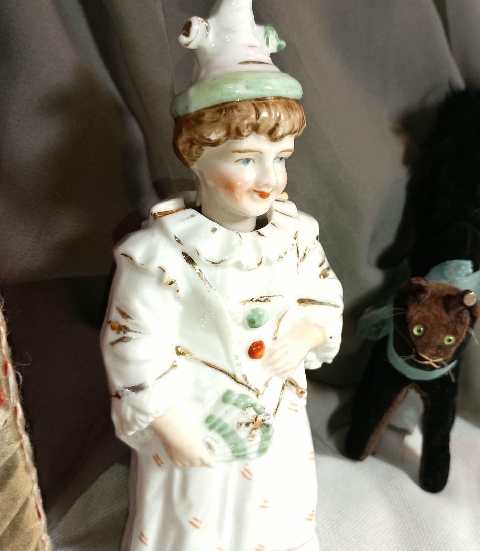 F3⭐アンティークドール　フィギュリン　ノッディングドール　ハーレクイン衣装⭐