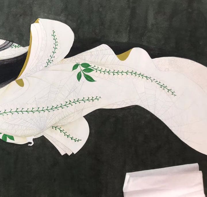 送料無料 （紙本)手描き 墨彩 上村松園 焔 日本画