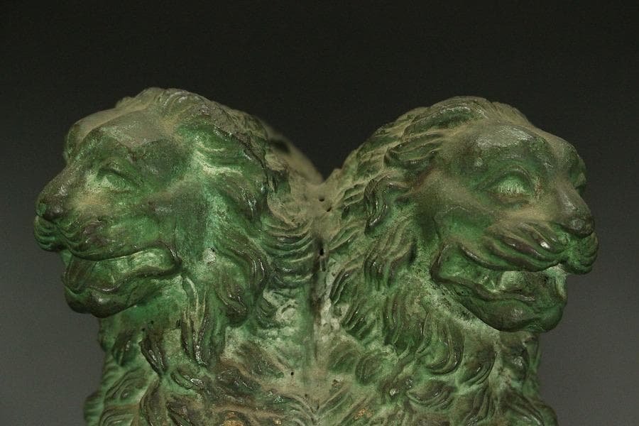 青銅 四獅子 ライオン 像 高31.3cm(A367)