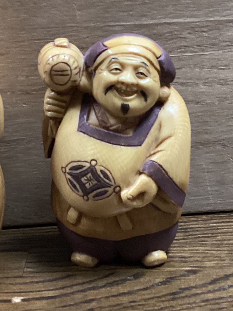 古美術品　極上和彫刻　恵比寿大黒二体　白材彫刻　コレクション