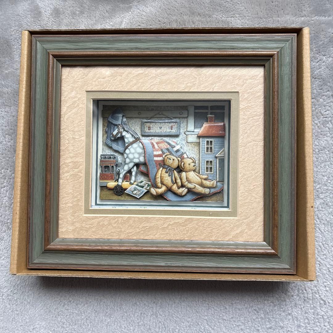 テディベア　デコパージュシャドーボックス額壁飾り