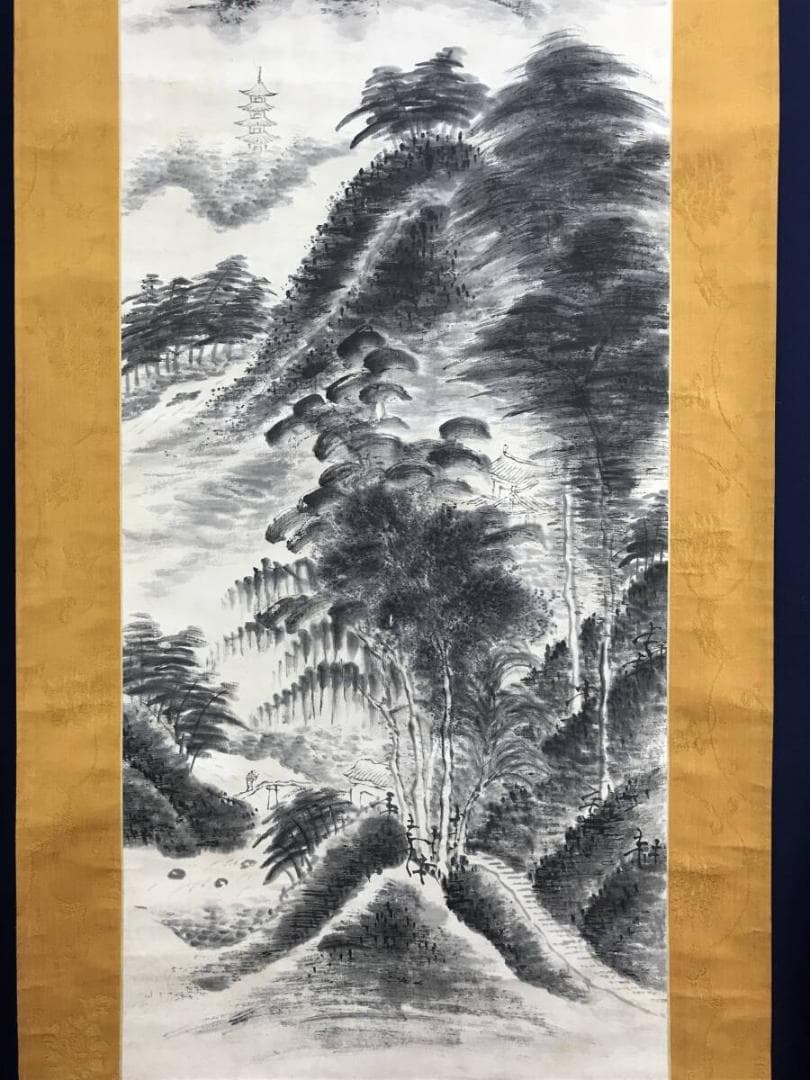 真作/浦上玉堂/夏山烟晩/山水図/塔山水図/掛軸☆宝船☆AH-655