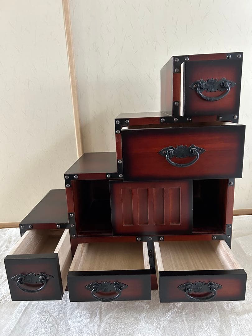 ★送料込み★木製階段型収納タンス　和たんす　和風たんす