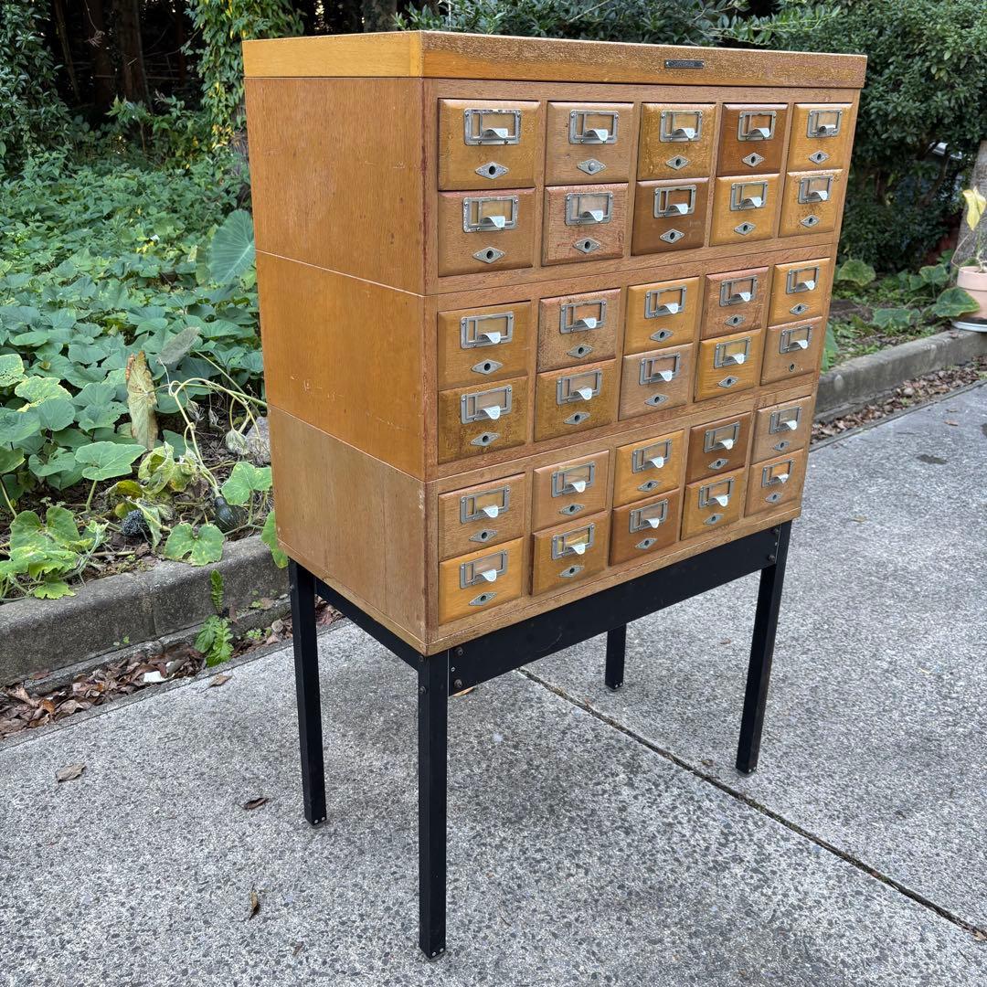 昭和レトロ　伊藤伊　積重型カード容器　30引出し　図書館　収納棚　カードケース