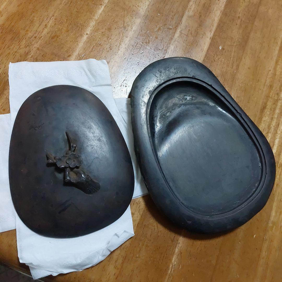 硯　渭原石 梅の花 の彫刻 古物 傷 汚れあり 壊れなし 長期保管品