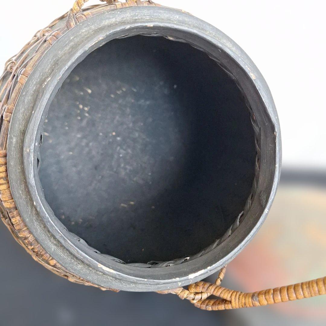 希少 タイ ラオス 伝統工芸品 もち米入れ 手描き 象 親子 ラタン編み 骨董