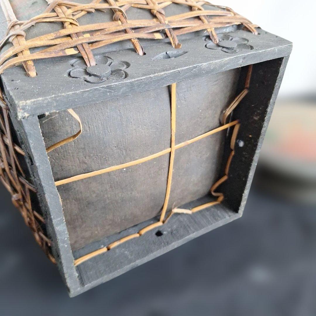 希少 タイ ラオス 伝統工芸品 もち米入れ 手描き 象 親子 ラタン編み 骨董