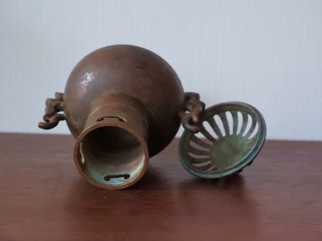 高岡銅器　正晴堂　透かし彫り　538g　香炉　香道具　茶道具　箱付　Q2296