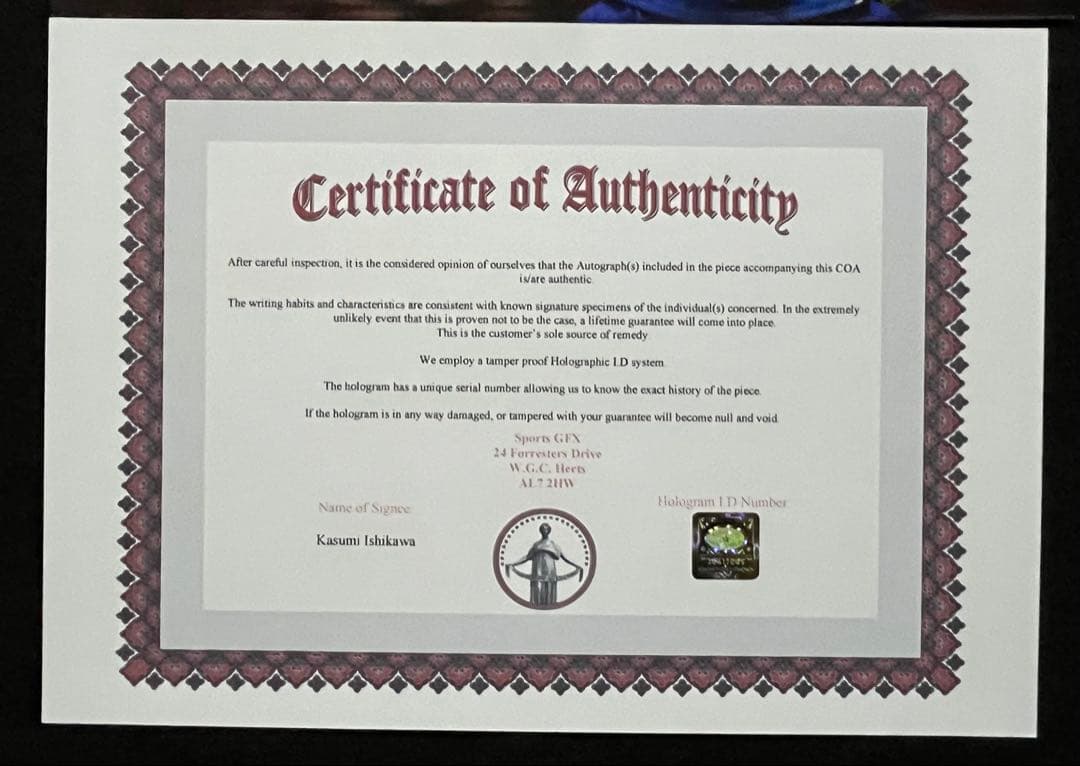 石川佳純 直筆サイン付き写真（証明書付き A4版） & サインボール付1セット②