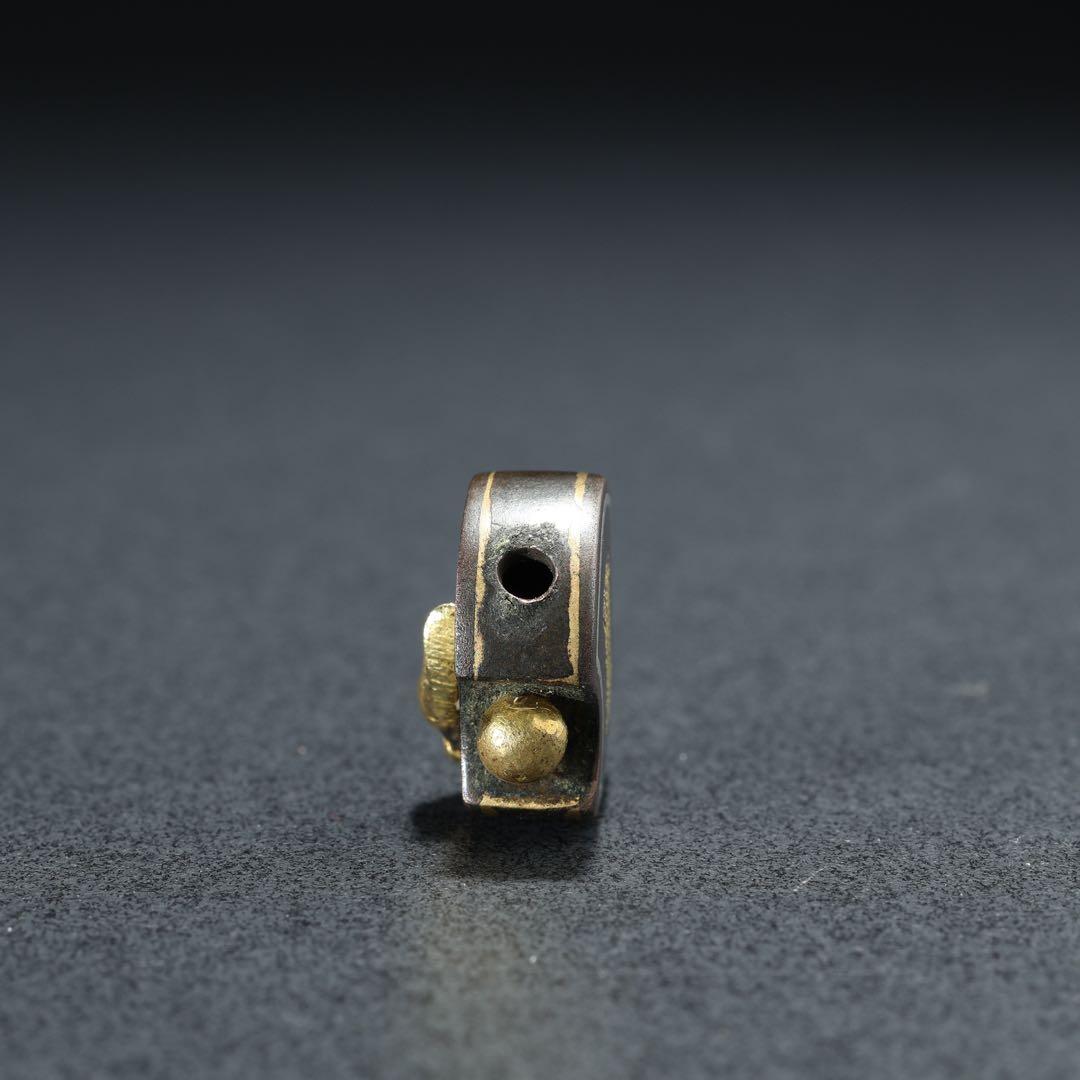 緒締玉　分銅形　象嵌　金工　骨董　印籠　R1434