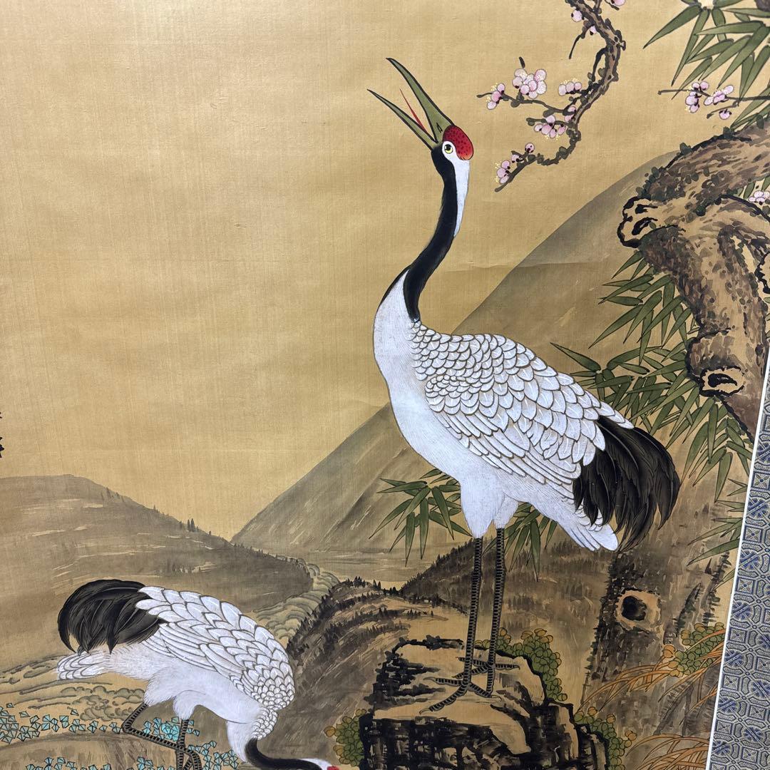 沈南蘋/松鶴図/大幅/掛軸/沈銓梅鶴松友/肉筆