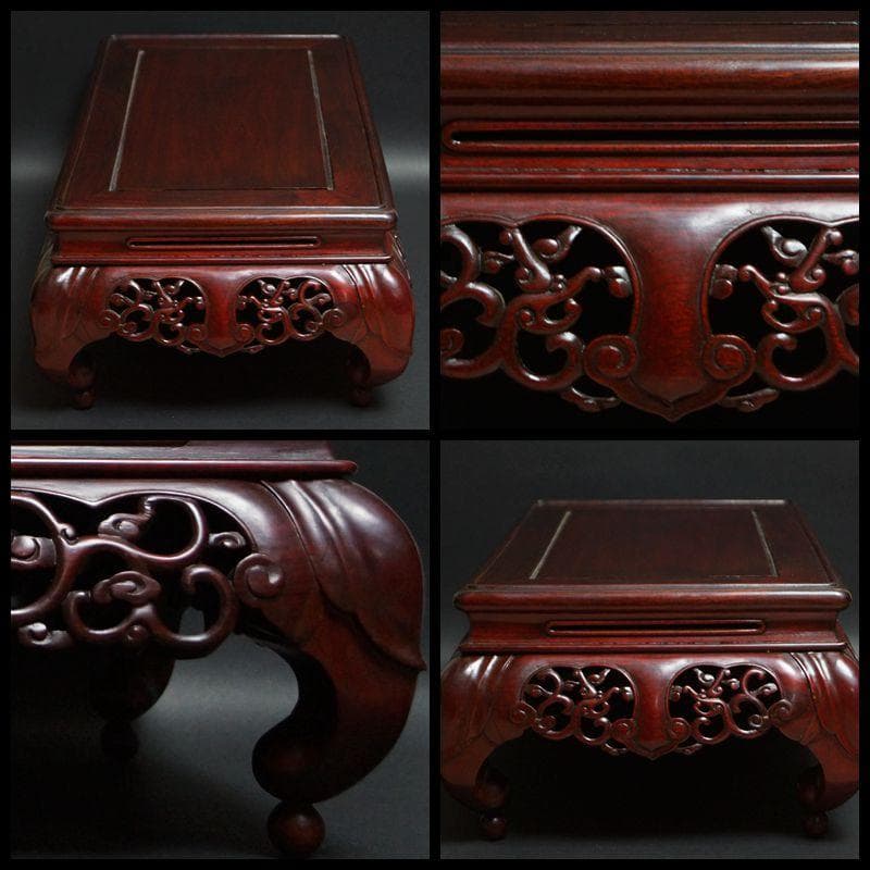 唐木紫檀製 透かし彫り唐草文 猫足花台 飾台 香炉台 盆栽台 / 華道具☆美品☆