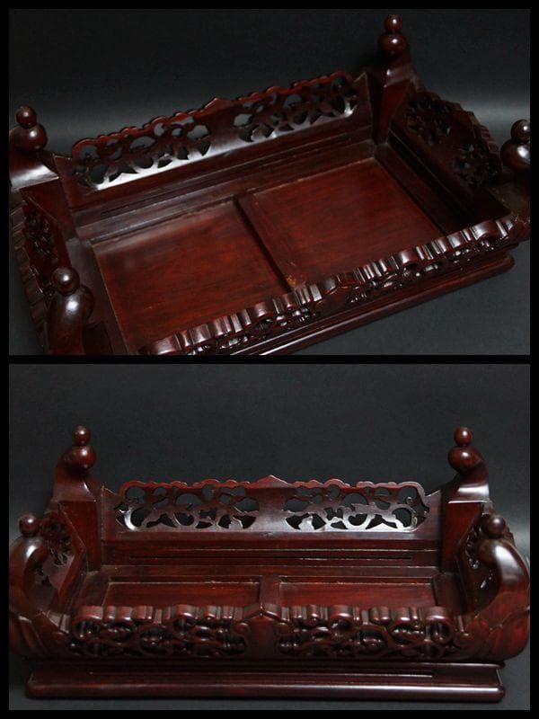 唐木紫檀製 透かし彫り唐草文 猫足花台 飾台 香炉台 盆栽台 / 華道具☆美品☆