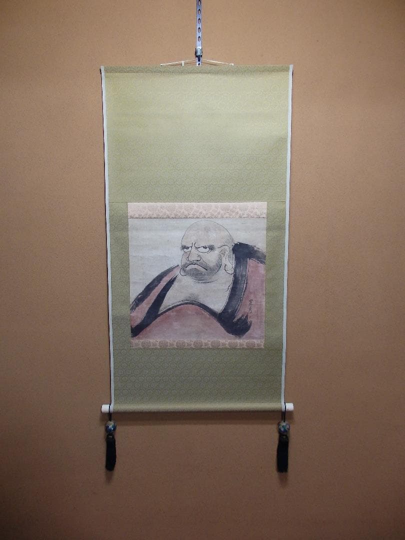 日本画家　吉原芳仙の若書き『寛秀・達磨図』茶掛け　紙本(大和和紙)直筆保証