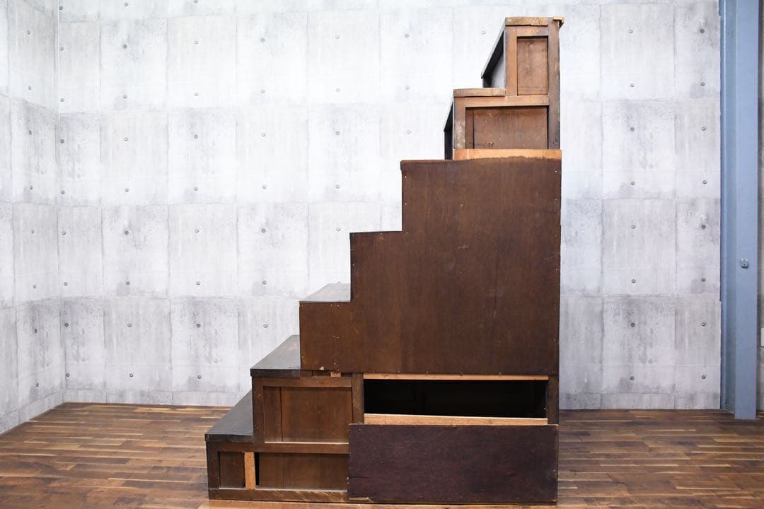 DIC112 明治大正期 和製アンティーク 階段箪笥 特大7段 左上がり