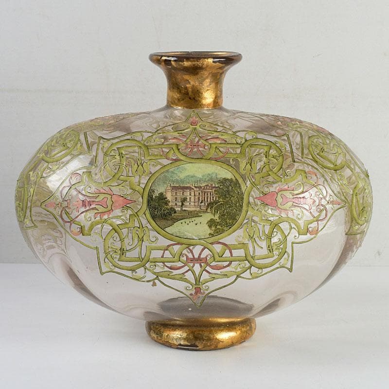 アンティーク　ガラス工芸　風景図　花瓶　C　9410