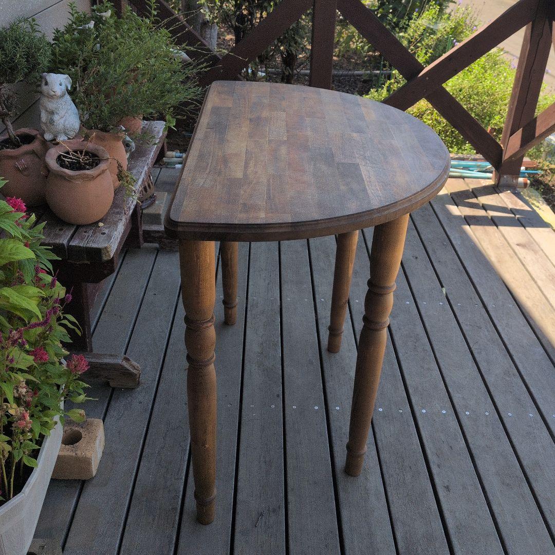 カントリー木工　家具　ろくろ脚のハーフラウンドテーブル