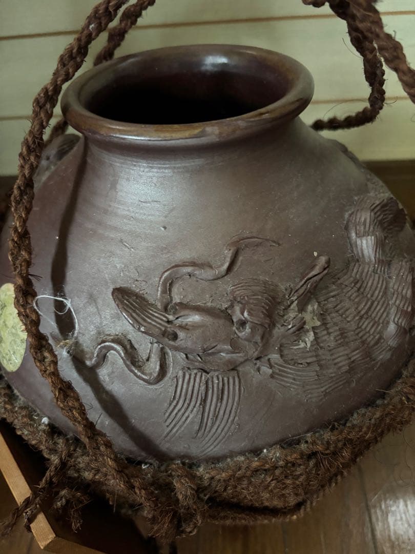 【骨董品】泡盛壺 本場泡盛表記 古酒壺 甕 木札付き 沖縄