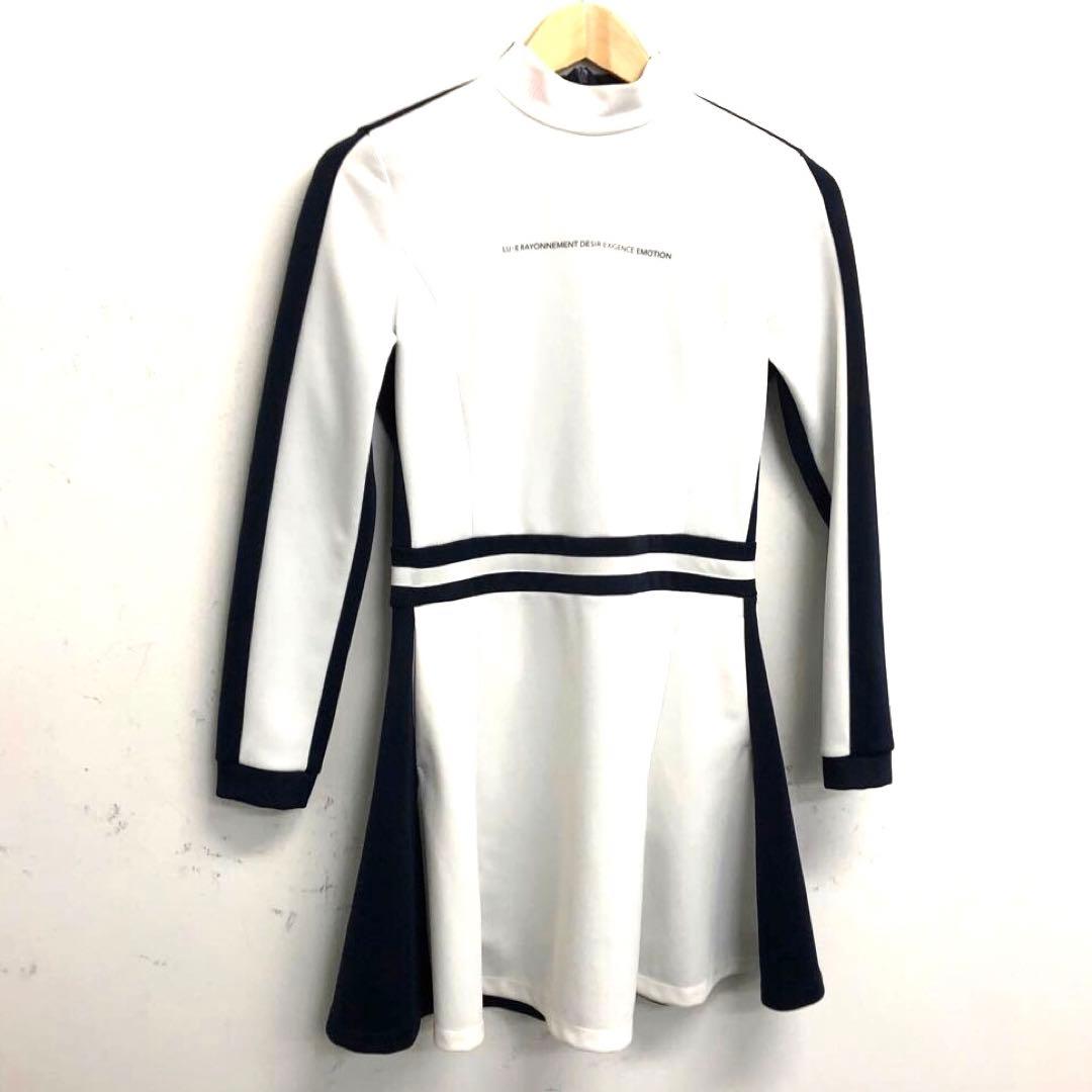 ランバンスポール　美品　スポーティーAラインワンピース　ホワイト/ネイビー　長袖