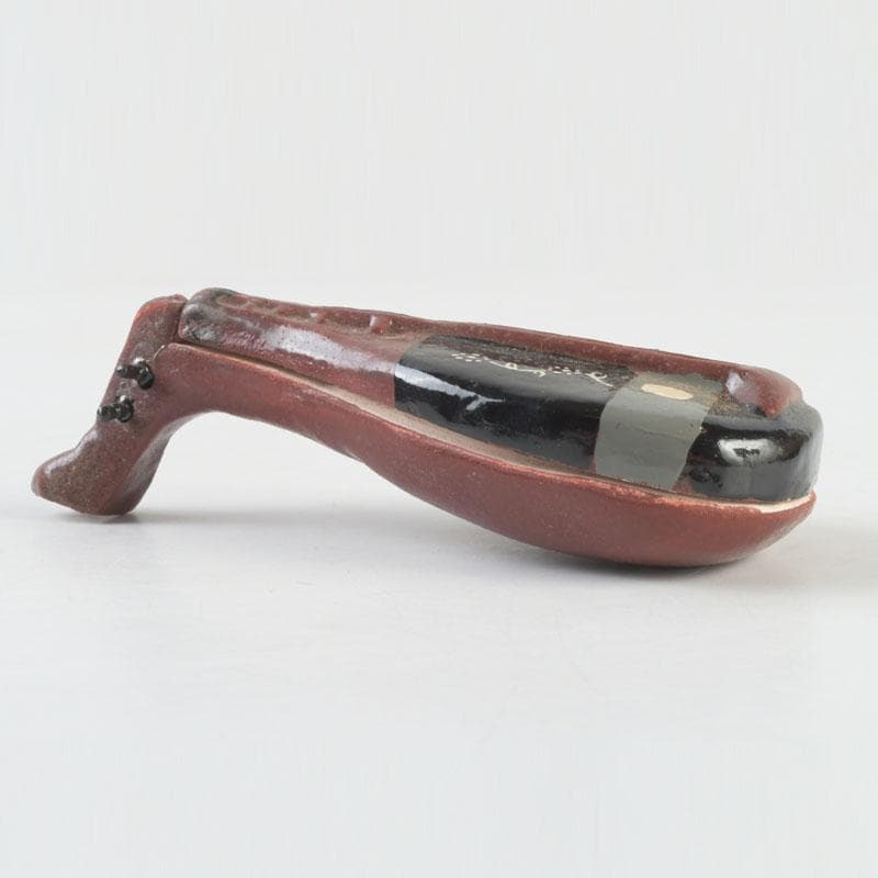 茶道具　横山朝陽作　陶器製　呉須絵　琵琶香合　干支巳　共箱　V　9346