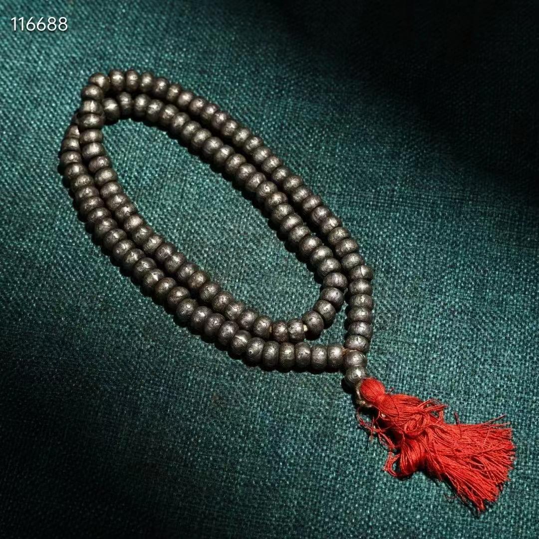 中国古美術・純手工・チベット寒鉄彫刻六字真言108粒仏珠・ネックレス・数珠・仏具