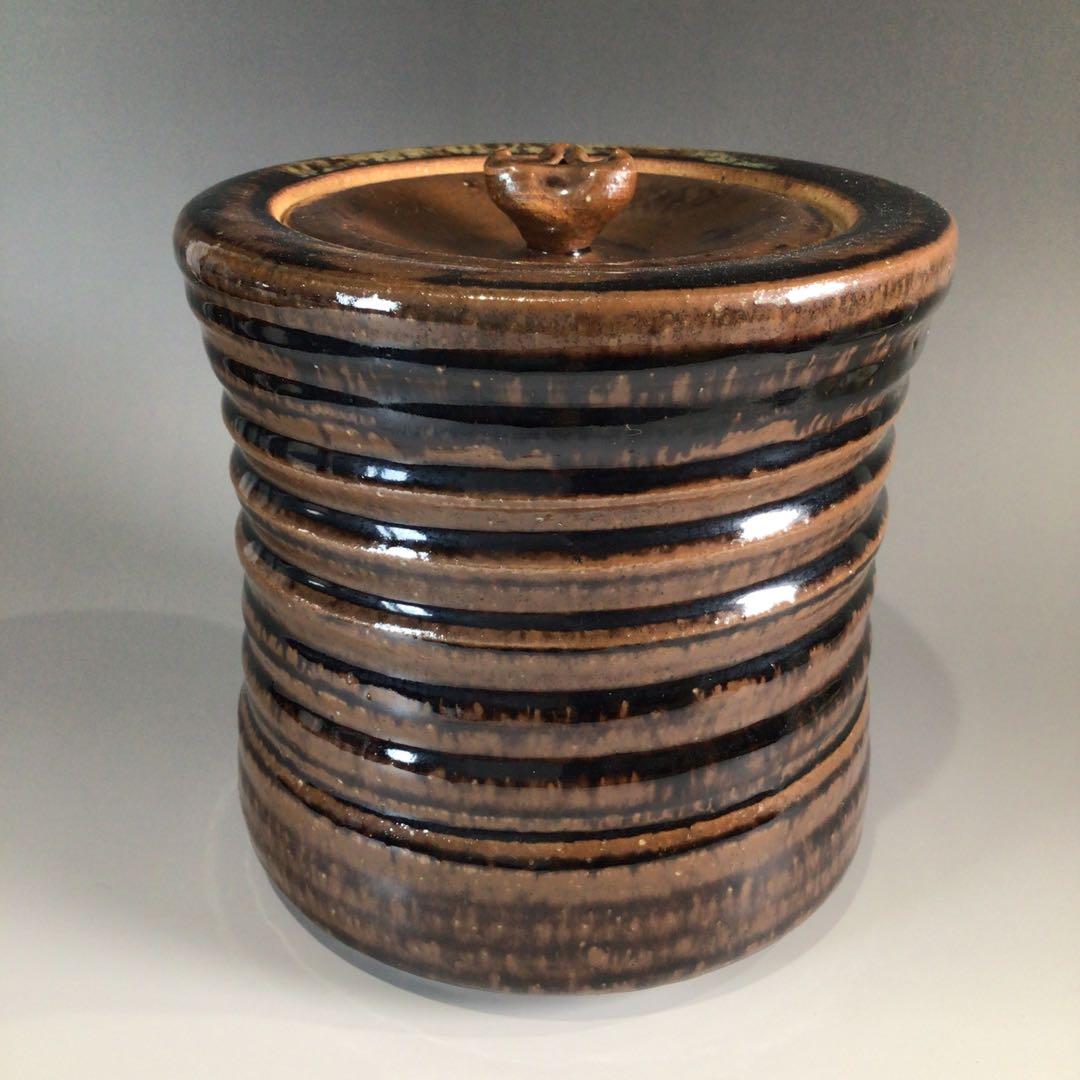 Ｐ４１７　水指　『膳所焼』『淡海ぜぜ　陽炎園造』『捻貫水指』　共箱　茶道具