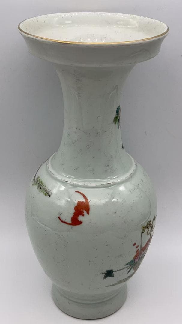 清嘉慶時代 【大清嘉慶年製】在銘 粉彩人物物語文盤口瓶 景徳鎮　花瓶 (Y-5)