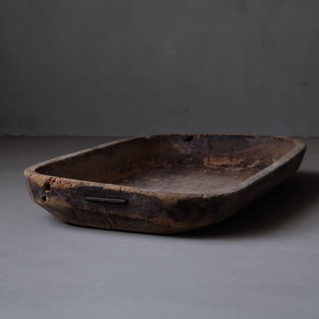 古い木鉢　飼い葉桶 木皿 水盤 古材 古道具 骨董 プリミティブ アンティーク