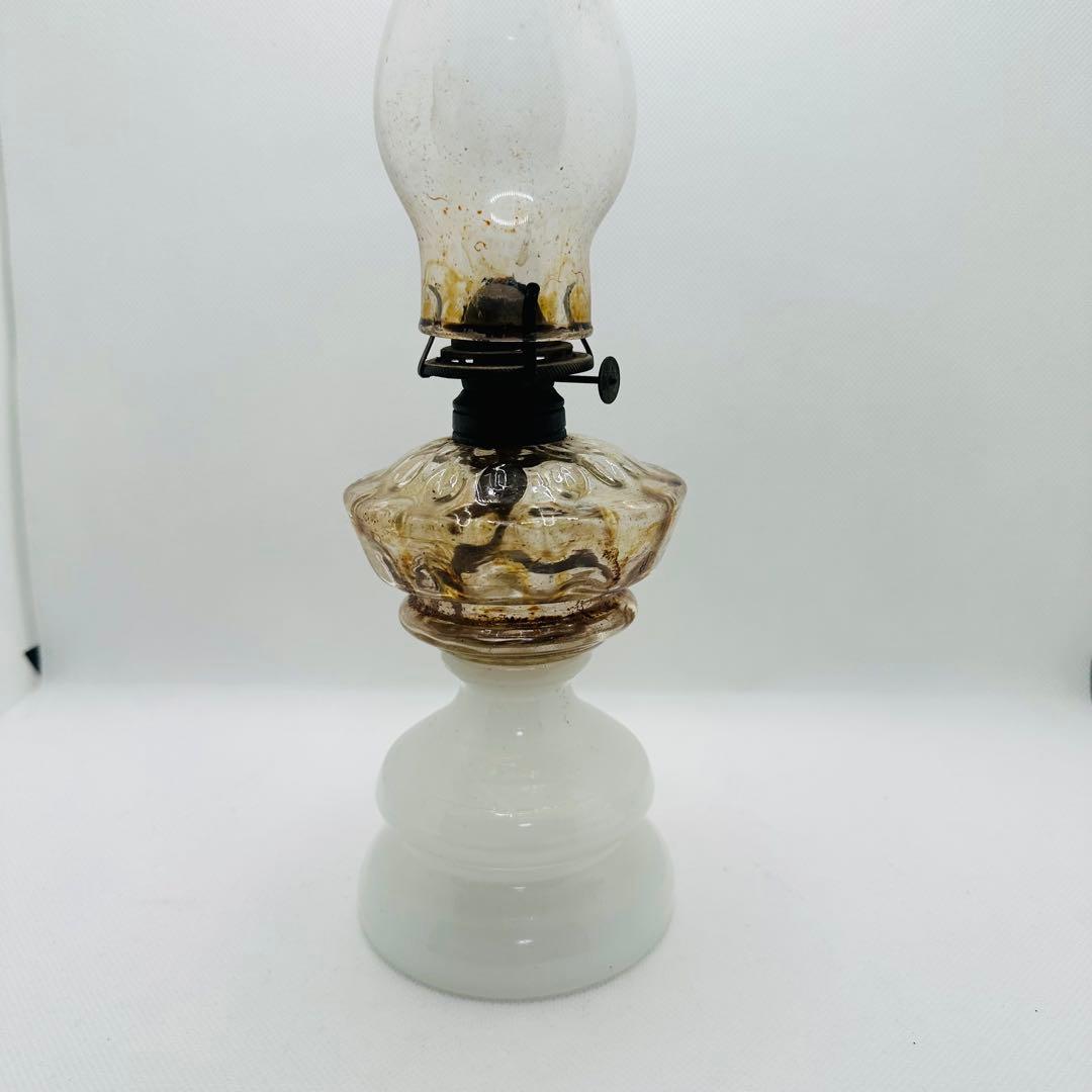 アンティーク オイルランプ 乳白色ガラス製 大正ロマン レトロ 30cm 希少
